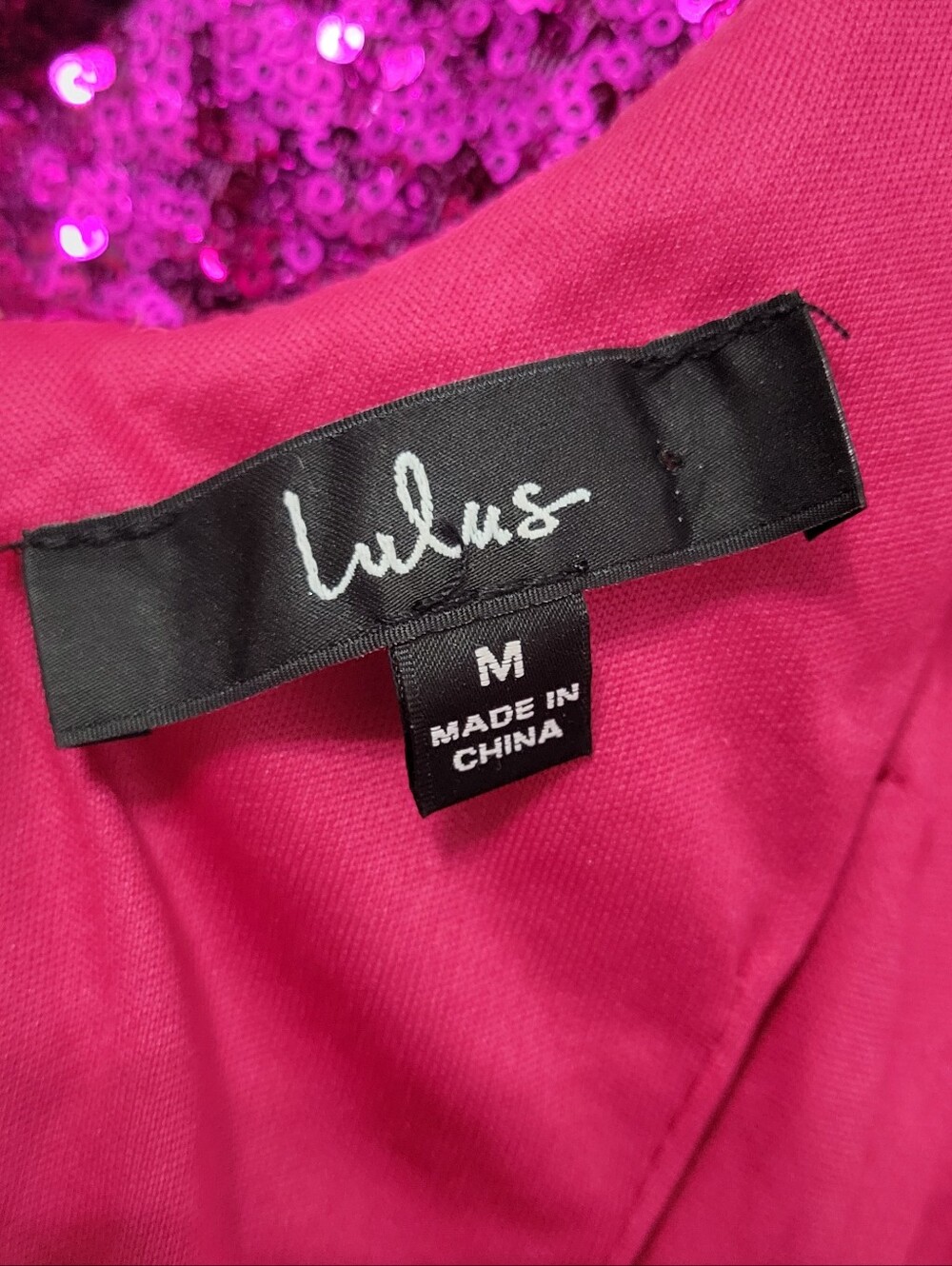 Lulus Delightful Ways Magenta Sequin Mini Dress Wide Neckline Low Back Party M - Picture 11 of 12